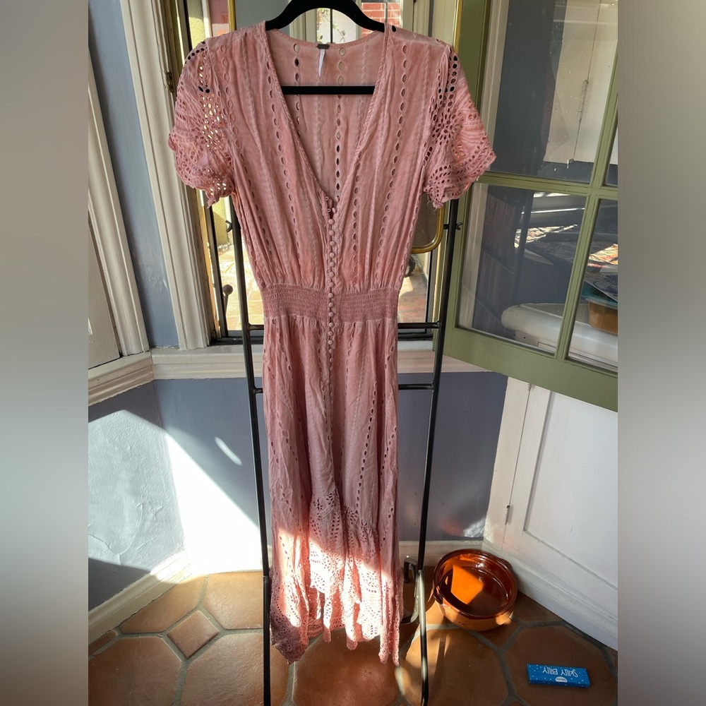 YFB Young Fabulous and Broke Pink Eyelet Maxi, Small, EUC